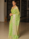 Banarasee Cotton Silk Zari Border & Buti Saree-Light Green