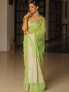 Banarasee Cotton Silk Zari Border & Buti Saree-Light Green