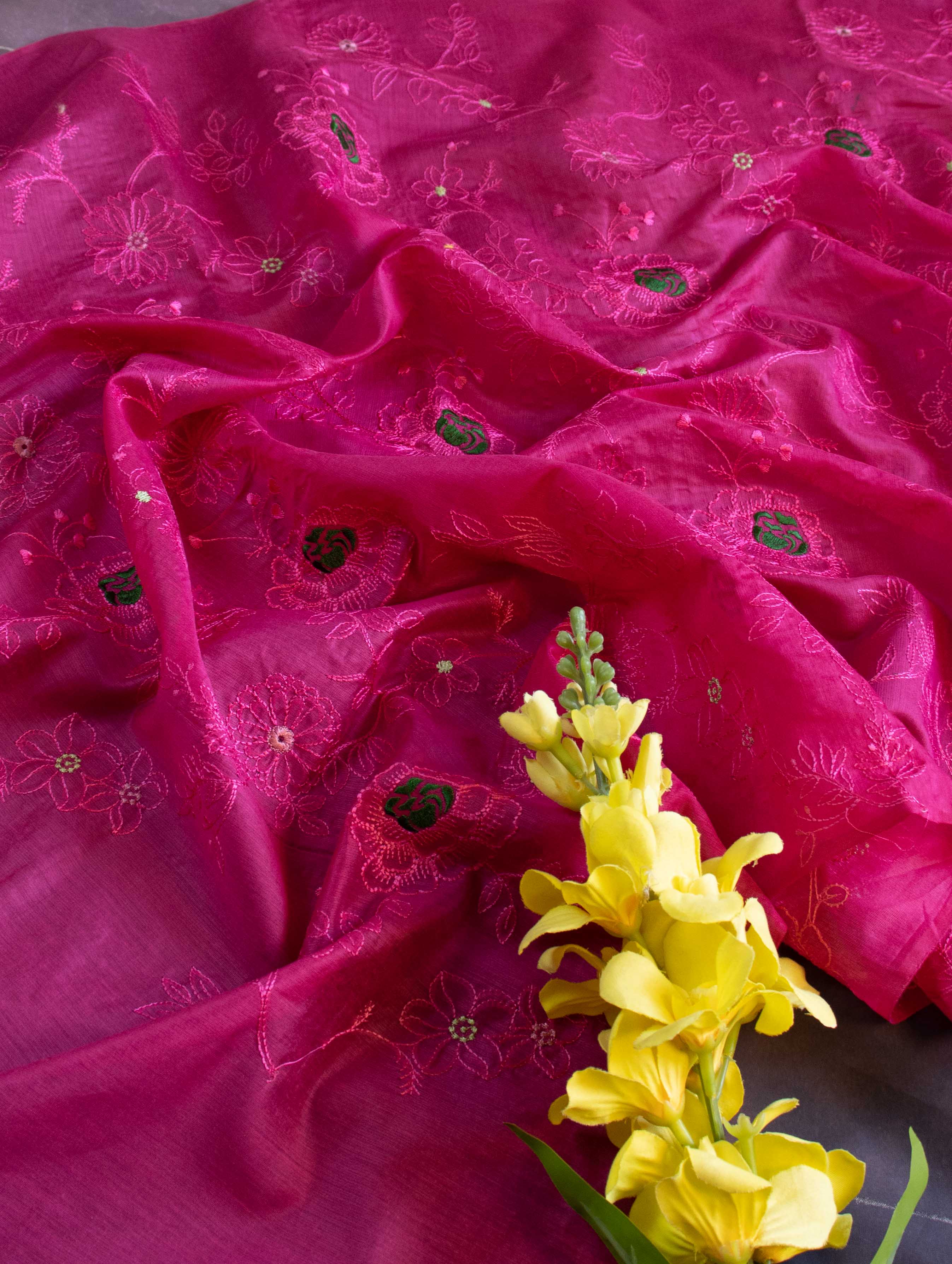 Banarasee Cotton Silk Embroidered Jaal Design Dupatta-Pink