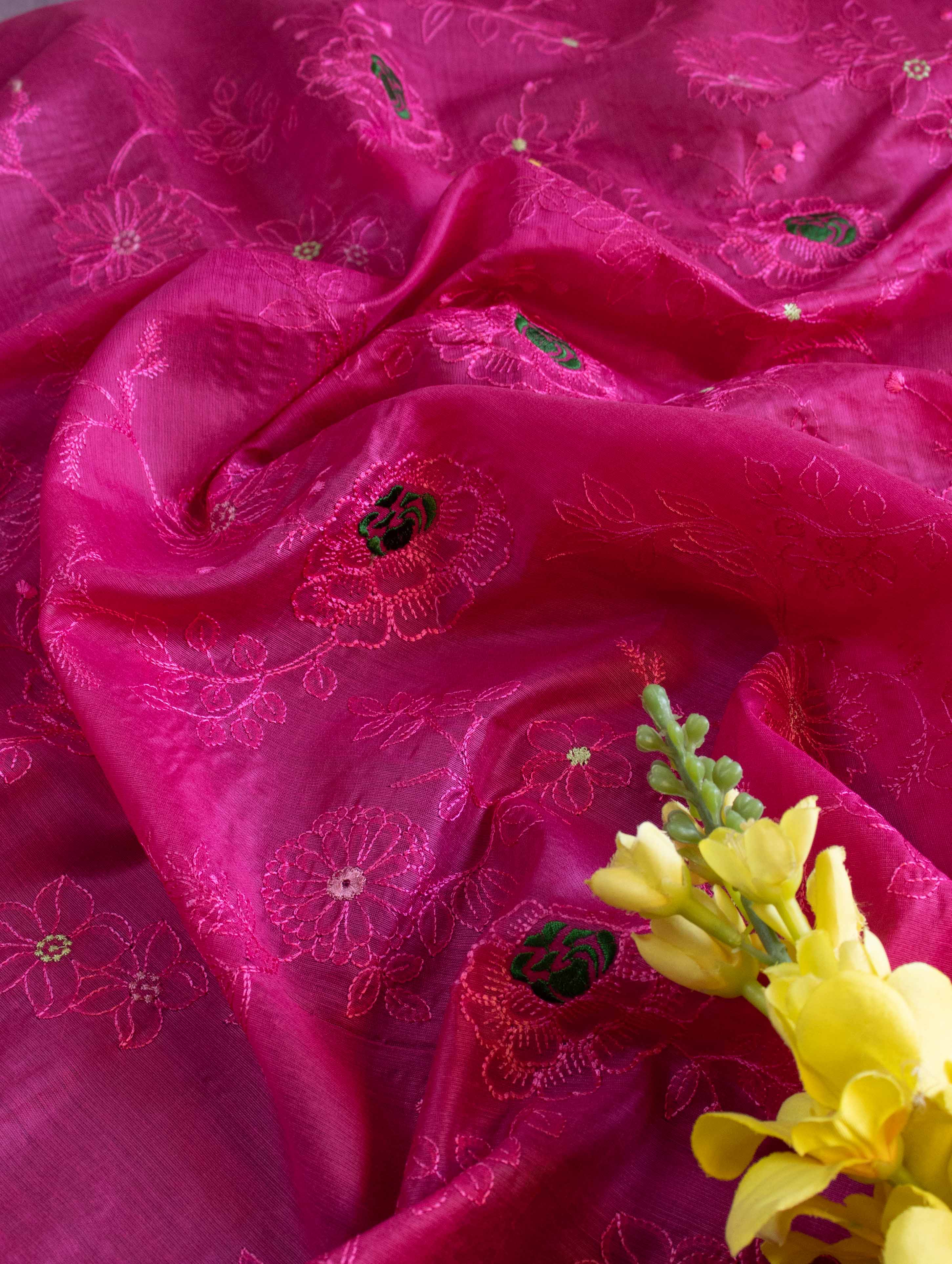 Banarasee Cotton Silk Embroidered Jaal Design Dupatta-Pink