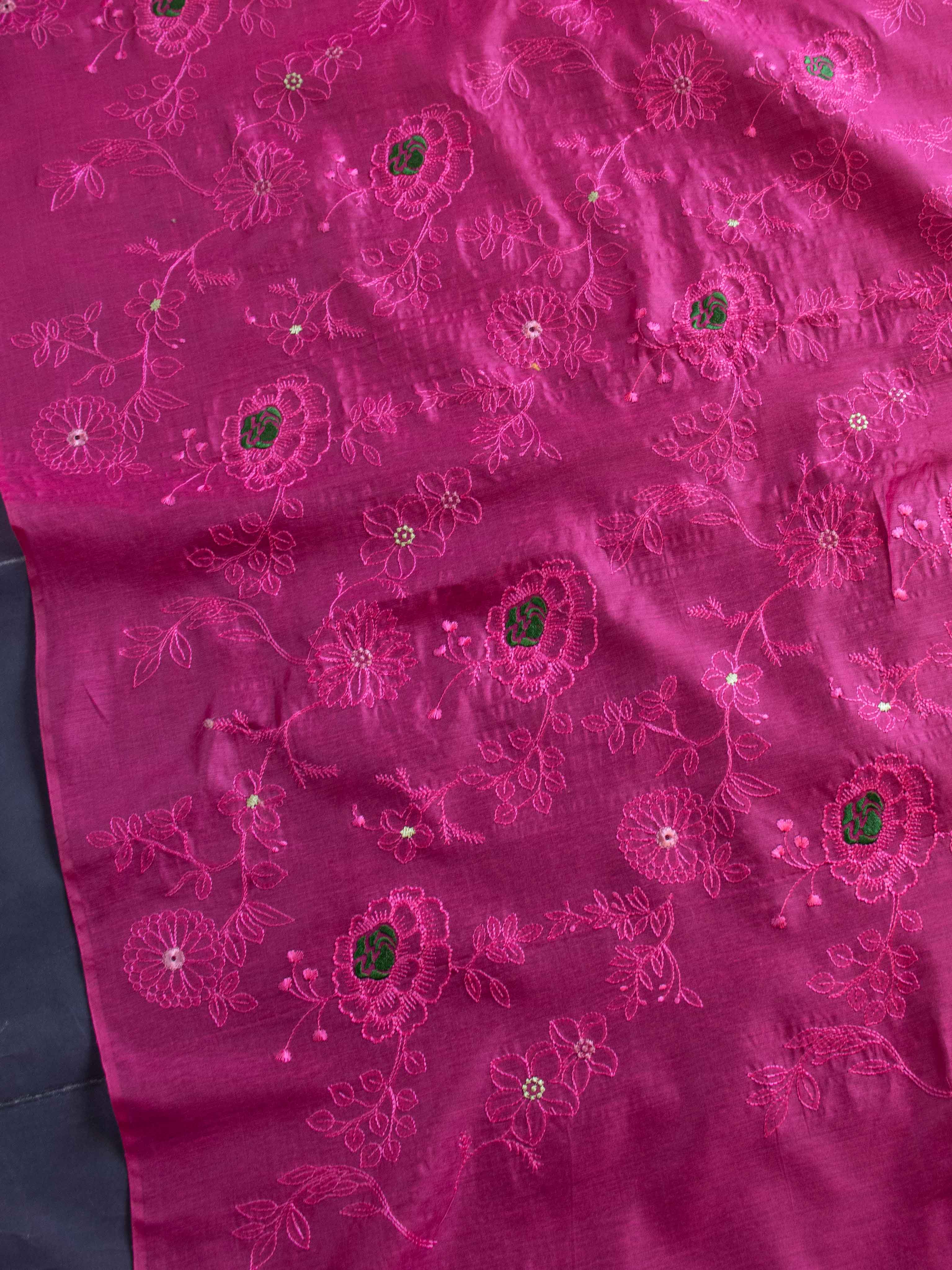 Banarasee Cotton Silk Embroidered Jaal Design Dupatta-Pink