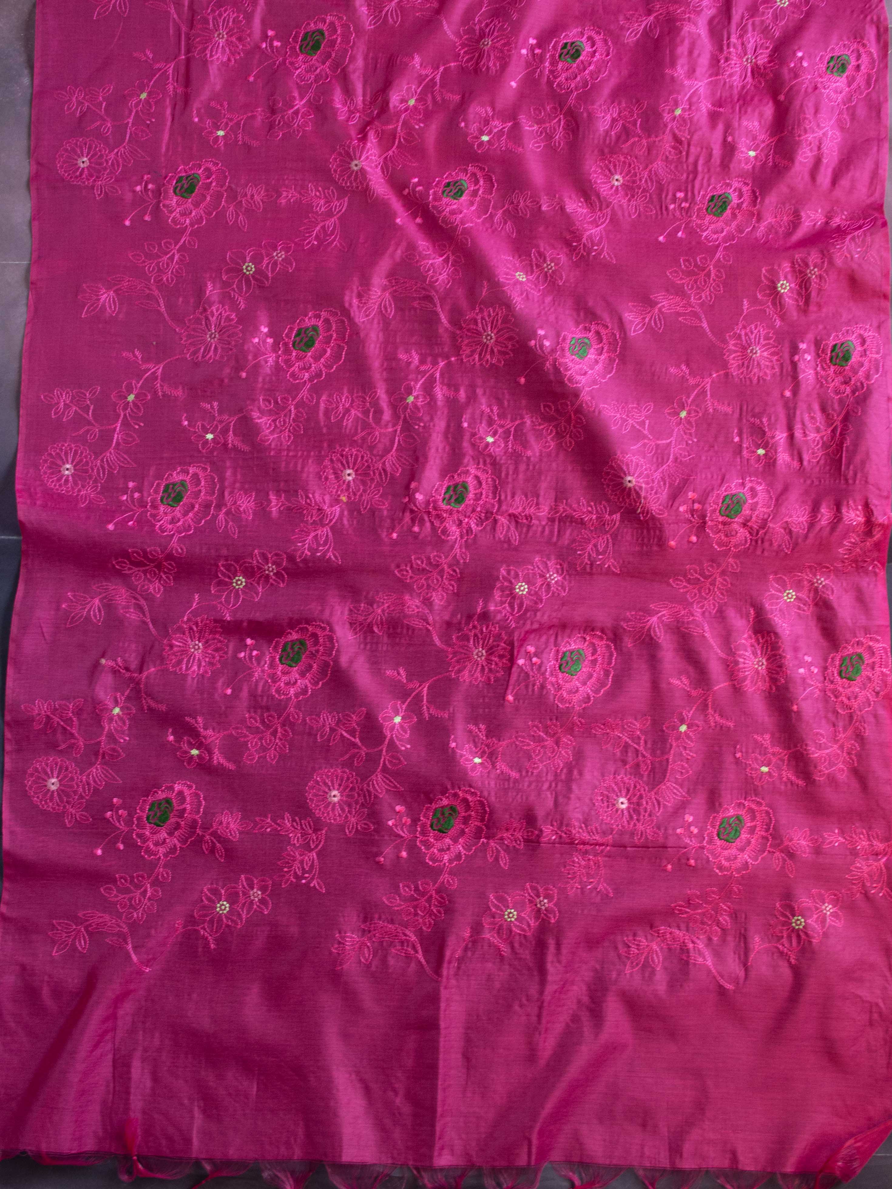 Banarasee Cotton Silk Embroidered Jaal Design Dupatta-Pink