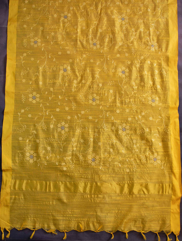 Banarasee Cotton Silk Embroidered Jaal Design Dupatta-Yellow