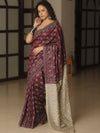 Banarasee Patola Semi Silk Saree With Floral Design Contrast Pallu-Wine