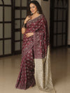 Banarasee Patola Semi Silk Saree With Floral Design Contrast Pallu-Wine