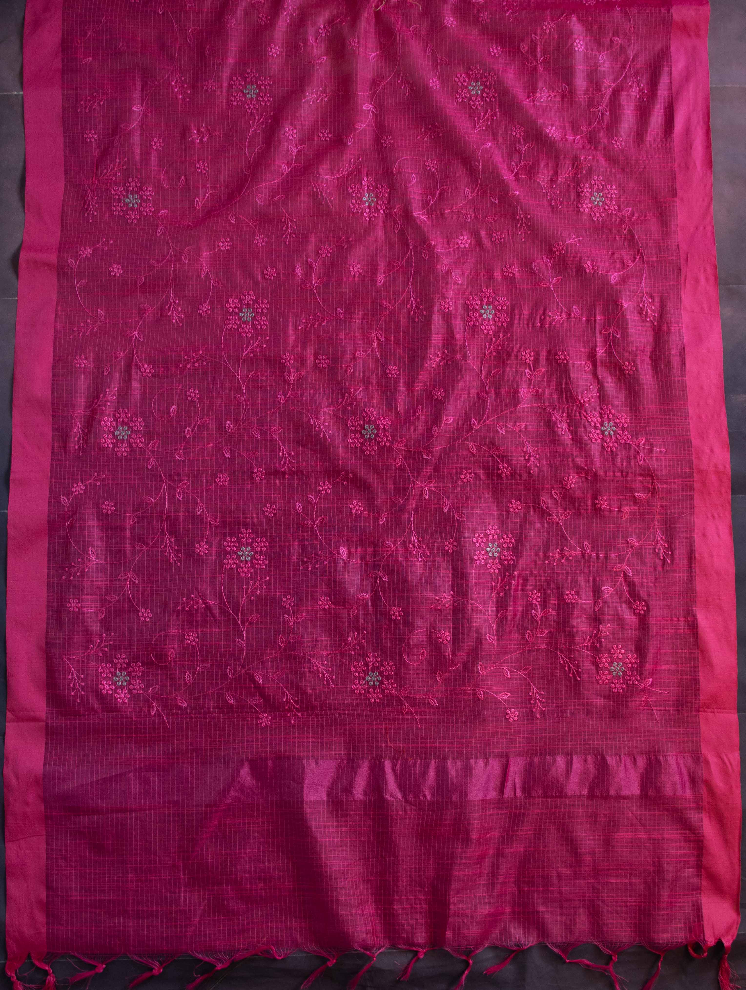 Banarasee Cotton Silk Embroidered Jaal Design Dupatta-Pink