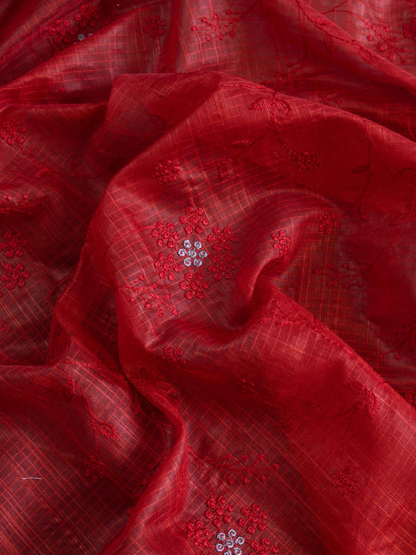 Banarasee Cotton Silk Embroidered Jaal Design Dupatta-Red