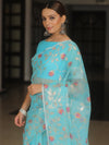 Banarasee Organza Mix Saree With Zari Jaal Design-Light Blue