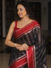 Banarasee Cotton Silk Saree With Contrast Border-Black & Red