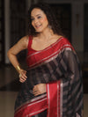 Banarasee Cotton Silk Saree With Contrast Border-Black & Red