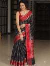 Banarasee Cotton Silk Saree With Contrast Border-Black & Red