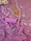 Banarasee Kota Doria Hand-Embroidered Salwar Kameez Dupatta Set-Pink