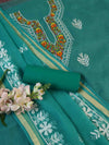 Banarasee Kota Doria Hand-Embroidered Salwar Kameez Dupatta Set-Green