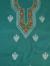 Banarasee Kota Doria Hand-Embroidered Salwar Kameez Dupatta Set-Green