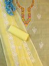 Banarasee Kota Doria Hand-Embroidered Salwar Kameez Dupatta Set-Yellow