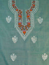 Banarasee Kota Doria Hand-Embroidered Salwar Kameez Dupatta Set-Sea Green