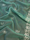 Banarasee Kota Doria Hand-Embroidered Salwar Kameez Dupatta Set-Sea Green