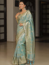 Banarasee Handwoven Tissue Saree Zari Border & Buta Design With Lace-Blue