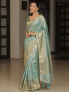 Banarasee Handwoven Tissue Saree Zari Border & Buta Design With Lace-Blue