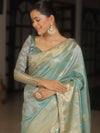 Banarasee Handwoven Tissue Saree Zari Border & Buta Design With Lace-Blue