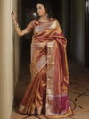 Banarasee Handwoven Plain Tissue Saree Zari Border With Lace-Magenta