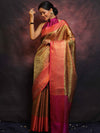 Banarasee Handwoven Broad Border Zari Jaal Design Tissue Saree-Gold & Pink