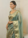 Banarasee Handwoven Plain Tissue Saree Zari Border With Lace-Blue