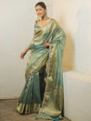 Banarasee Handwoven Plain Tissue Saree Zari Border With Lace-Blue