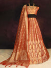 Banarasee Tissue Unstitched Lehenga & Blouse Fabric With Dupatta Set-Rust