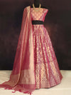 Banarasee Tissue Unstitched Lehenga & Blouse Fabric With Dupatta Set-Pink