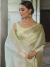 Banarasee Handwoven Plain Tissue Katan Saree With Zari Border-Light Yellow