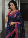 Banarasee Handwoven Contrast Border Tissue Saree-Blue