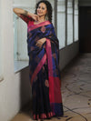 Banarasee Handwoven Contrast Border Tissue Saree-Blue