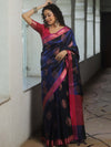 Banarasee Handwoven Contrast Border Tissue Saree-Blue