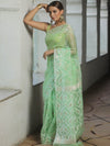 Banarasee Organza Mix Saree With Zari Zig Zag Design-Light Green