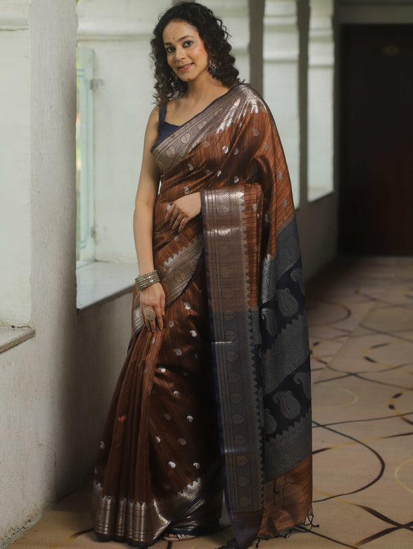 Banarasee Semi Silk Mix Banswada Saree With Zari Buta-Brown