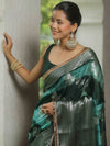 Banarasee Handwoven Semi Silk Saree Shibori Design With Lace-Green & White