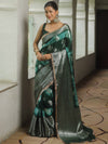 Banarasee Handwoven Semi Silk Saree Shibori Design With Lace-Green & White