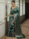 Banarasee Handwoven Semi Silk Saree Shibori Design With Lace-Green & White