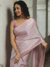 Banarasee Handwoven Plain Tissue Katan Saree With Zari Border-Lavender