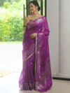 Banarasee Handwoven Katan Silk Saree Zari Border With Lace-Violet