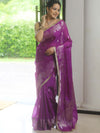 Banarasee Handwoven Katan Silk Saree Zari Border With Lace-Violet