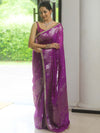 Banarasee Handwoven Katan Silk Saree Zari Border With Lace-Violet