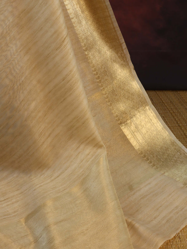 Banarasee Cotton Silk Mix Banswada Saree With Maroon Blouse-Beige