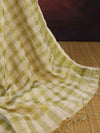 Banarasee Pure Mul Cotton Zari Stripes Saree With Green Blouse-White & Gold