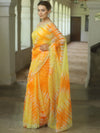 Banarasee Organza Silk Shibori Dyed Hand-work Scallop Border Saree-Yellow & Orange