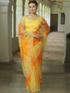 Banarasee Organza Silk Shibori Dyed Hand-work Scallop Border Saree-Yellow & Orange