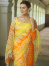 Banarasee Organza Silk Shibori Dyed Hand-work Scallop Border Saree-Yellow & Orange