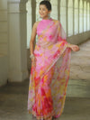 Banarasee Organza Silk Shibori Dyed Hand-work Scallop Border Saree-Pink