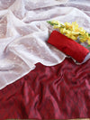 Banarasee Brocade Salwar Kameez Fabric With Organza Dupatta-Maroon & White